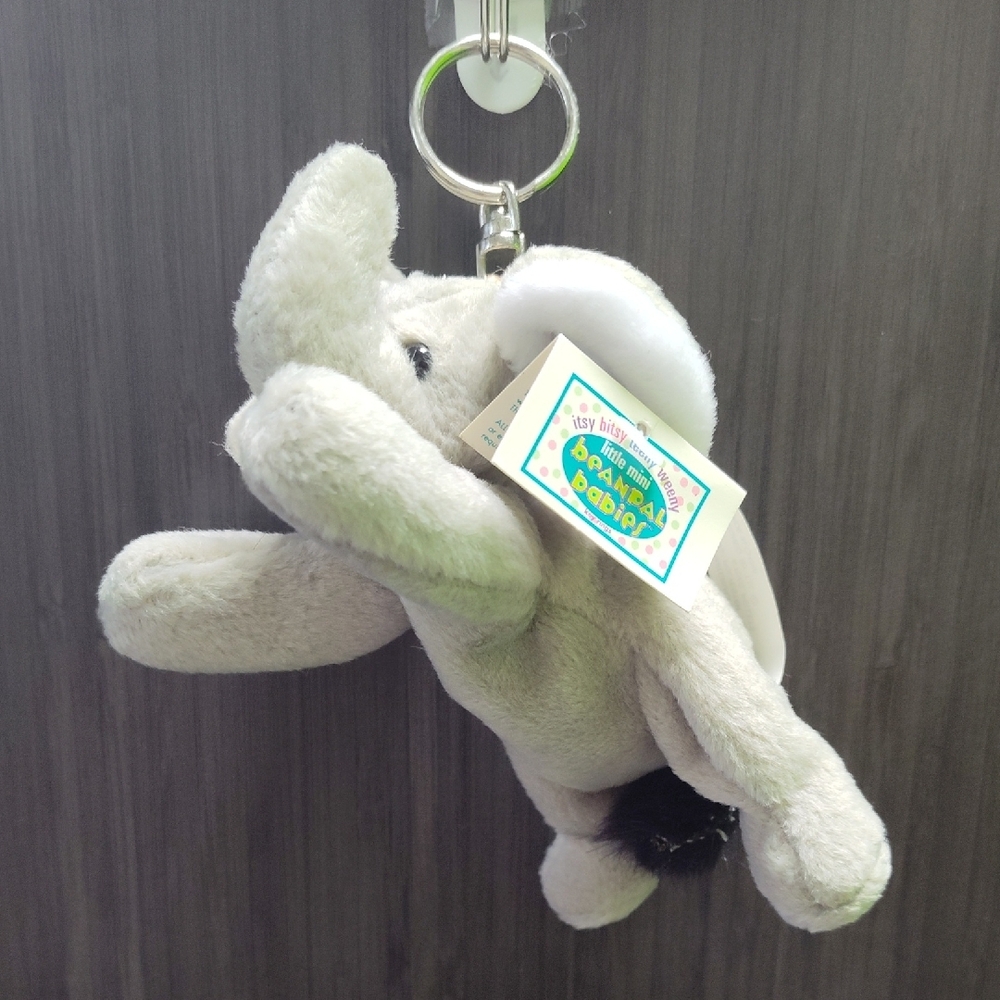 Vintage Gray Elephant Plush Keychain Circa 1996